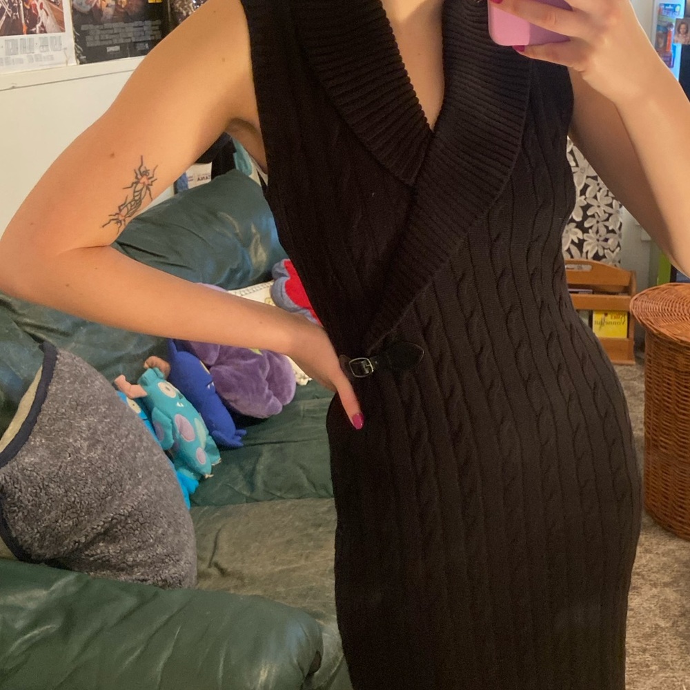 Sleeveless black Calvin Klein cable knit sweater dress